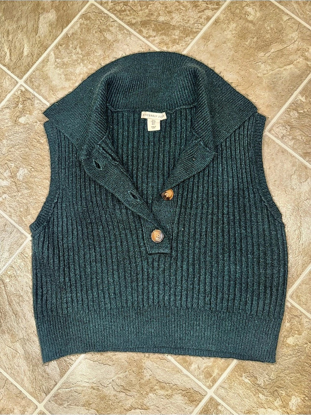 Sincerely Jules Ribbed V-Neck Sweater Vest in Green Size Small